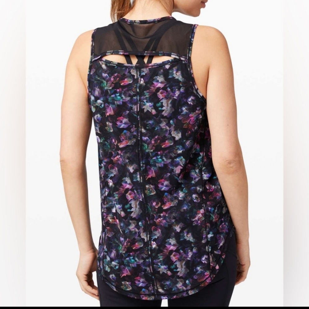 lululemon athletica Black Floral Mesh-Back Tank